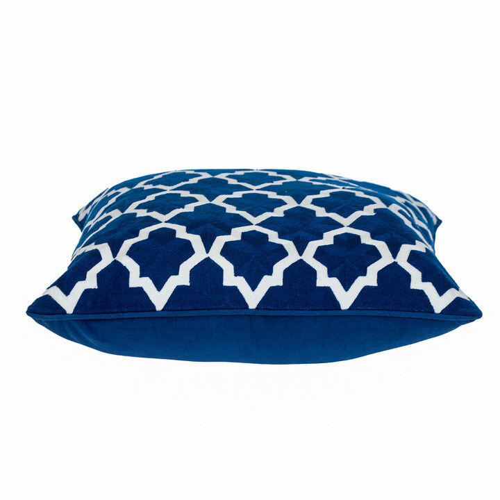 HomeRoots 20" Blue and White Geometric Cotton Throw Pillow