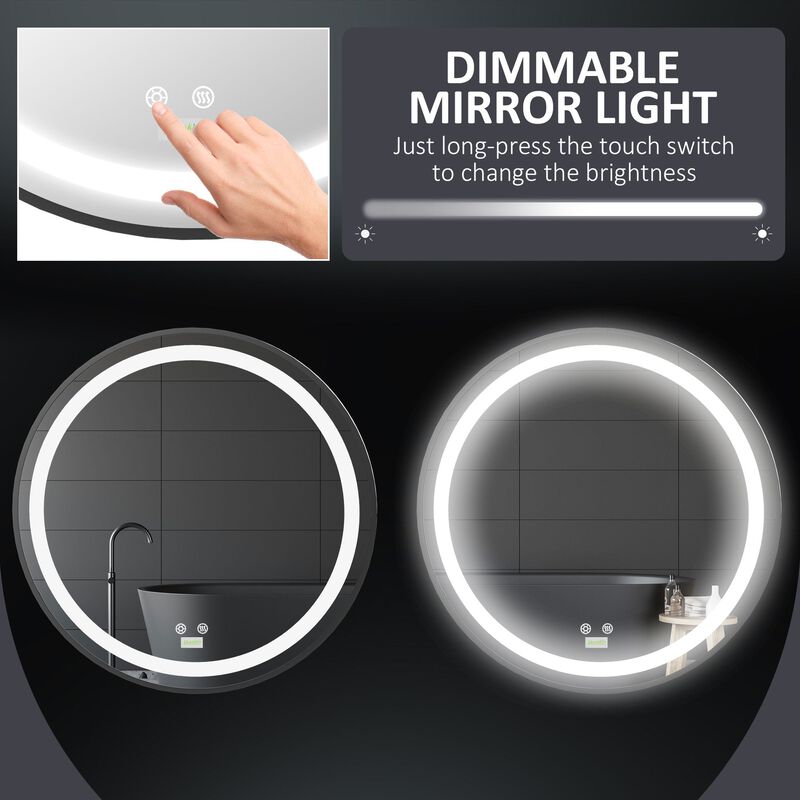 Modern Bathroom Mirror: 28" Round LED Dimmable Vanity with 3 Color Temps