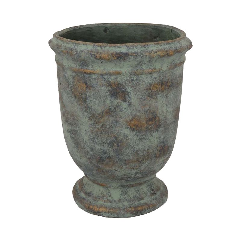 Kasa Accent Planter, Green Terracotta, Subtle Mottled Texture, 16 Inch - Benzara