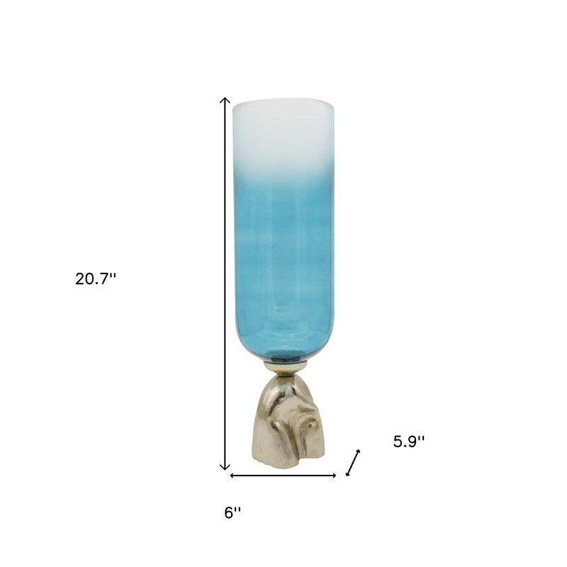 HomeRoots 21" Blue White And Gold Ombre Glass And Aluminum Pedestal Table Vase image number 5
