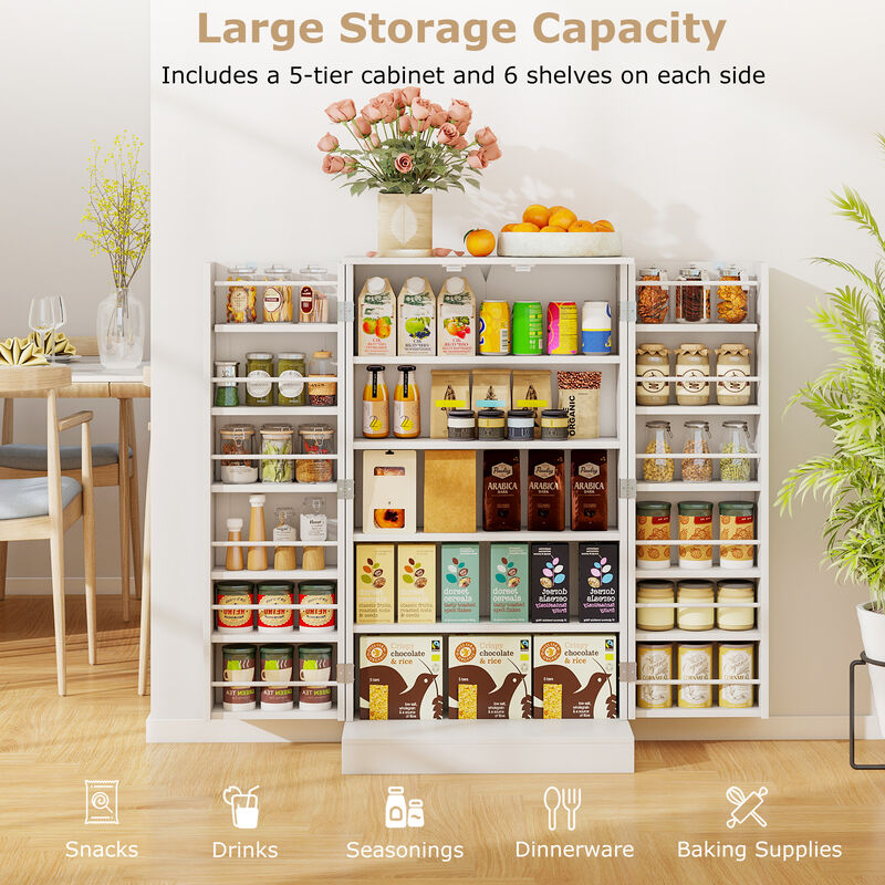 White 41" Freestanding Pantry Cabinet with Doors and Adjustable Shelves image number 5