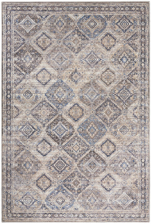 5 X 7 Ivory Latte Oriental Power Loom Distressed Washable Area Rug