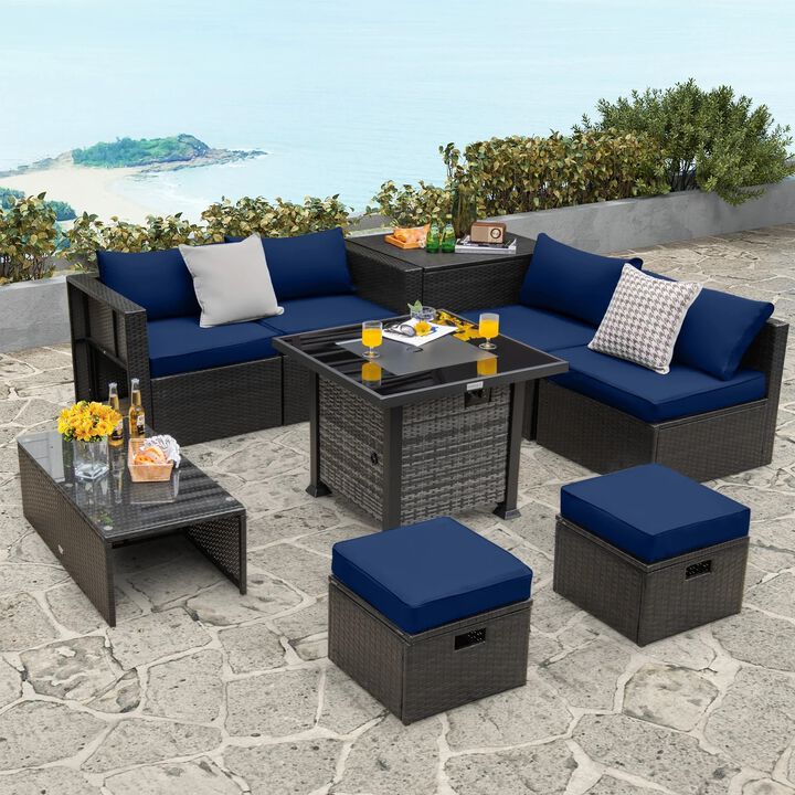 Mondawe Outdoor 9 Pieces Patio Furniture Set with 50,000 BTU Propane Fire Pit Table