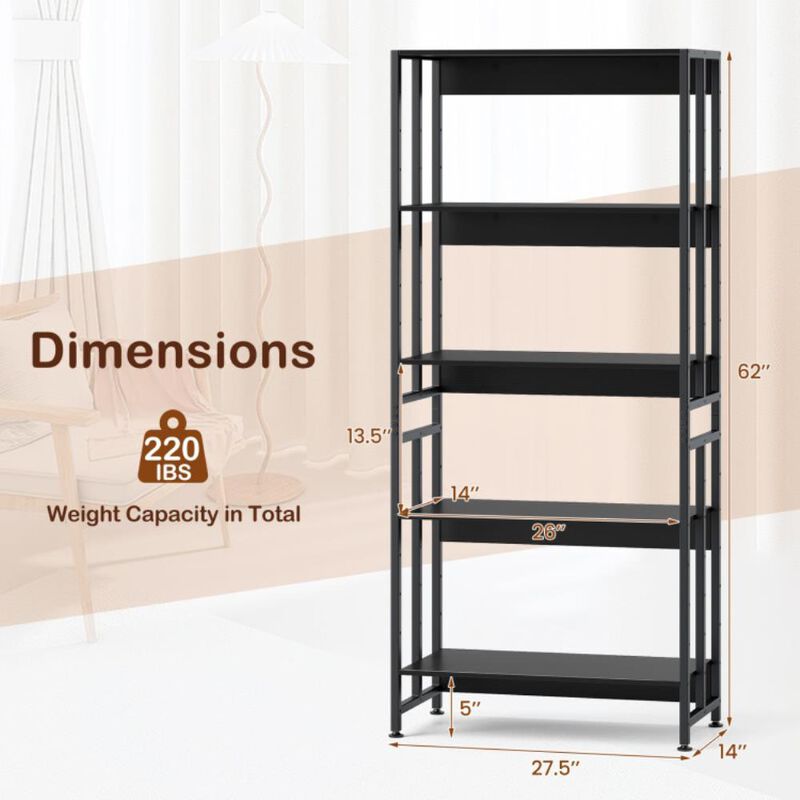 Hivvago 5-Tier Bookshelf with Adjustable and Tiltable Shelves