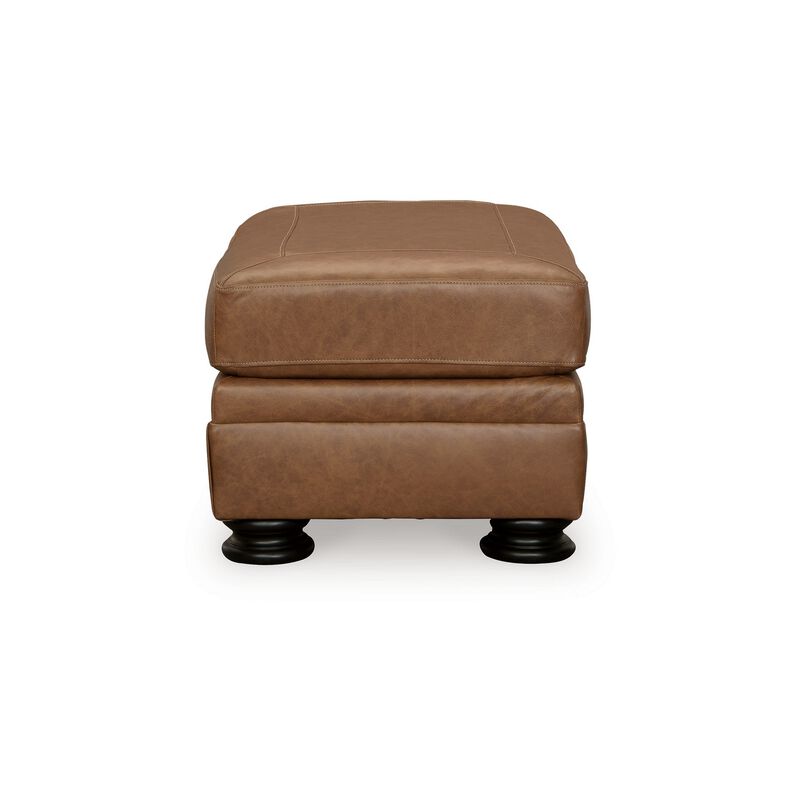 Aida 44 Inch Ottoman, Plush Cushion Top, Caramel Brown Genuine Leather - Benzara