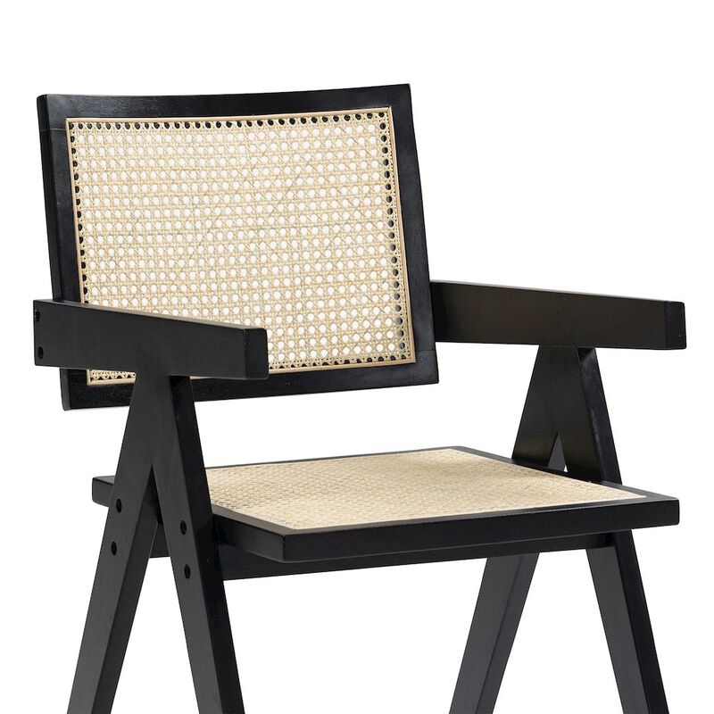 Glamour Home Set of 2 Bardot Black Wooden Dining Chair with Rattan Back