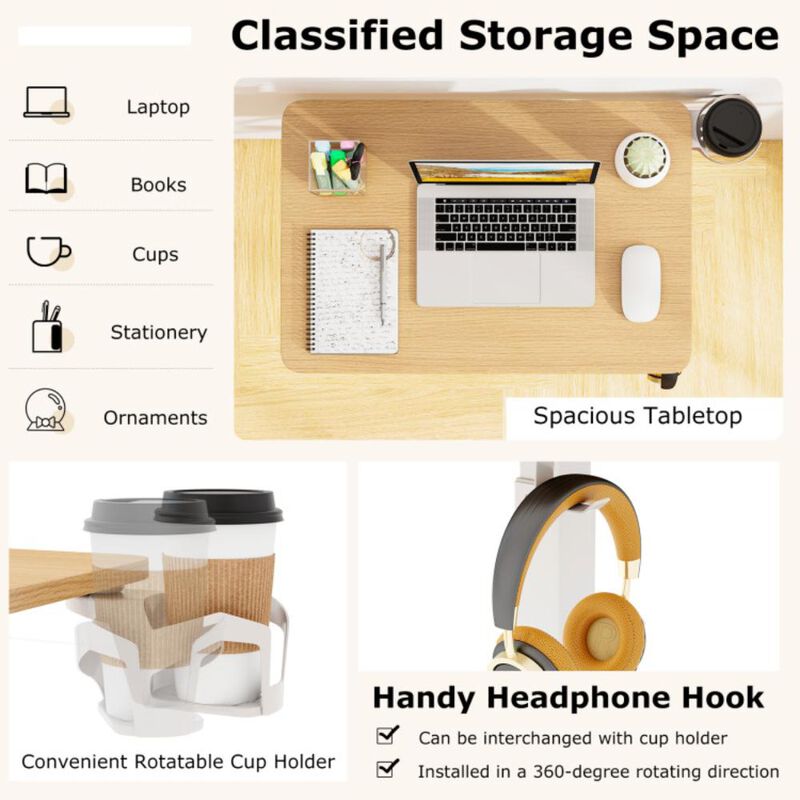 Hivvago Mobile Standing Desk Height Adjustable Overbed Bedside Table with Cup Holder