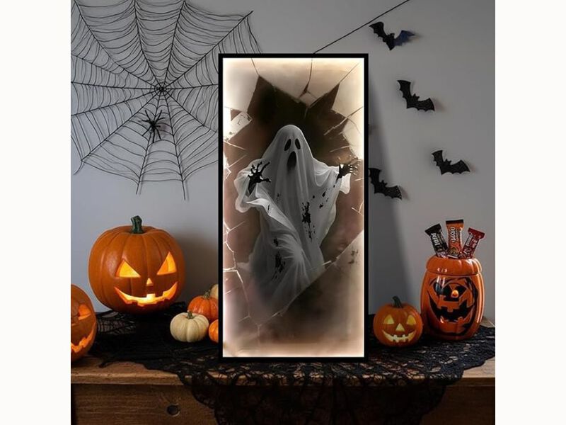 19.7"x9.5" Halloween Ghost Mirror – LED Hologram Wall Decor for Fireplace