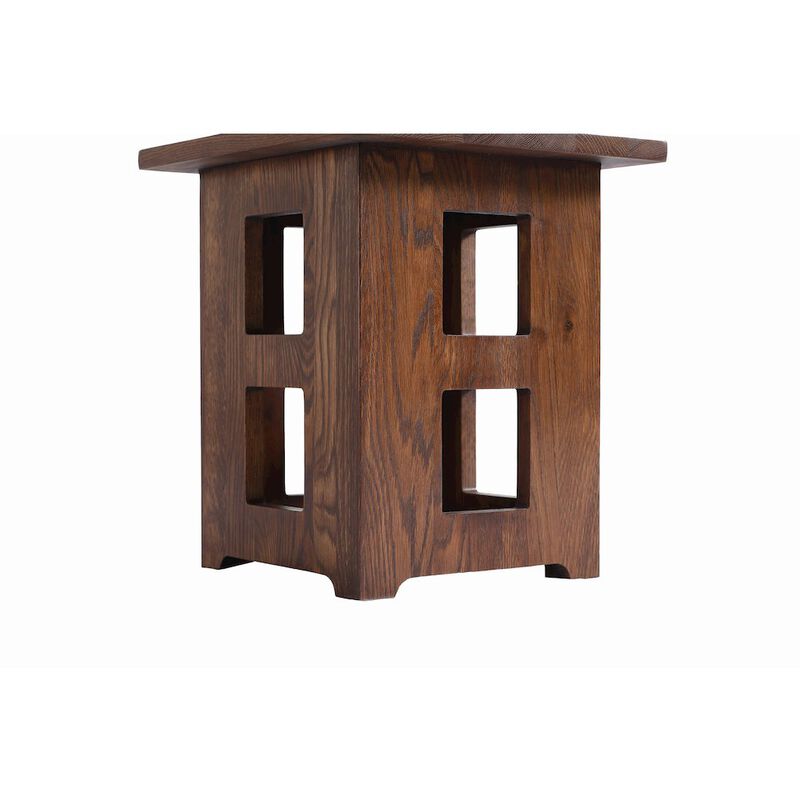 Crafters and Weavers Mission Solid Oak Square End Table with Cut Outs - Walnut