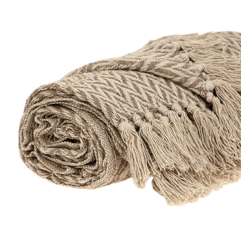 HomeRoots Multi Beige Herringbone Woven Handloom Throw image number 2