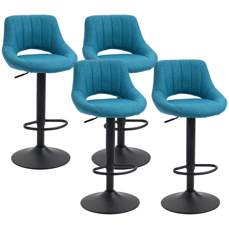 Modern Bar Stools, Swivel Bar Height Barstools Chairs with Adjustable Height, Round Heavy Metal Base, and Footrest, Set of 4, Blue image number 1