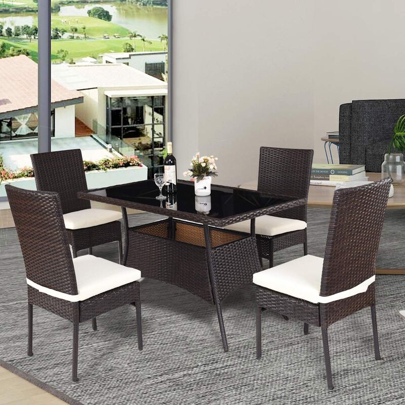 All-Weather 5-Piece Patio Dining Set &ndash; PE Rattan Wicker Table and Chairs