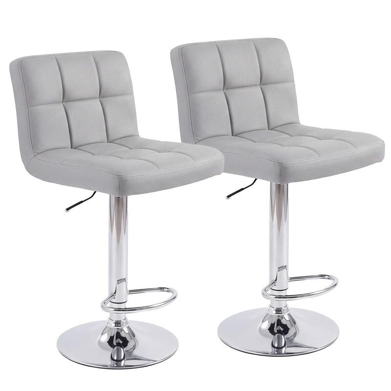 HomeRoots Set of Two Gray and Silver Faux Leather and Steel Adjustable Height Swivel Bar Chairs image number 0