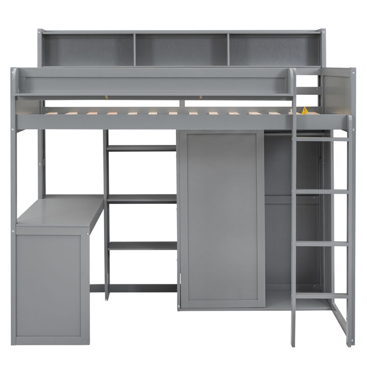 Merax Loft Bed with Wardrobe