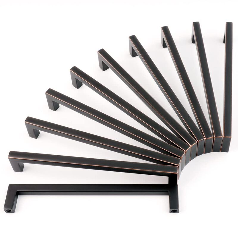 KOOFIZO Solid Square Bar Cabinet Handle - Oil Rubbed Bronze Furniture Pull, 6.3 Inch/160mm Screwhole Distance, 10-Pack for Kitch
