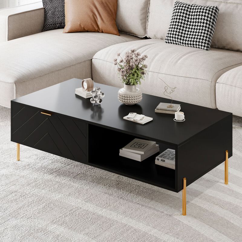 47in Rectangle Wood Mid-Century Modern Coffee Table with 2 Drawers