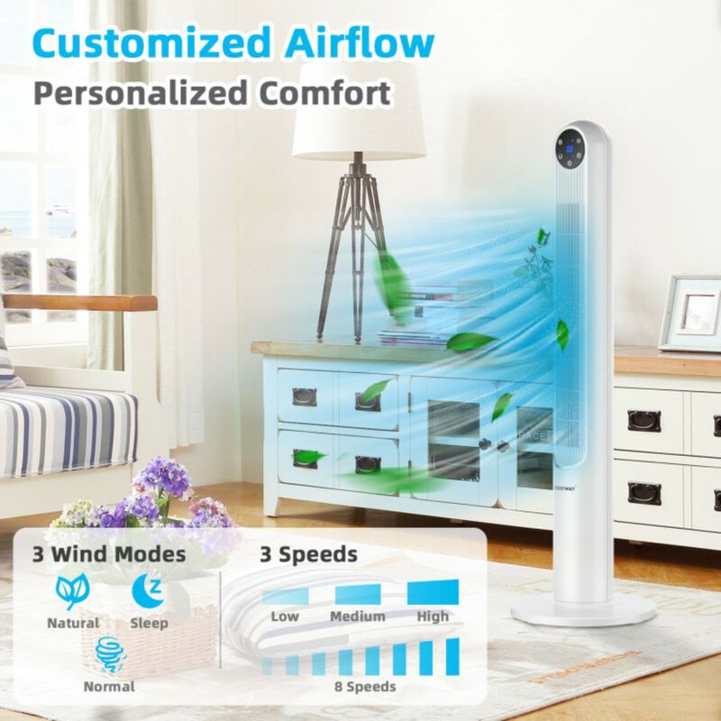 Tower Fan with Smart Display Panel and Remote Control