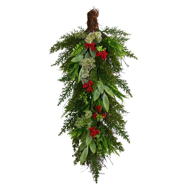 Nearly Natural 30-in Cedar and Berry Artificial Christmas Swag