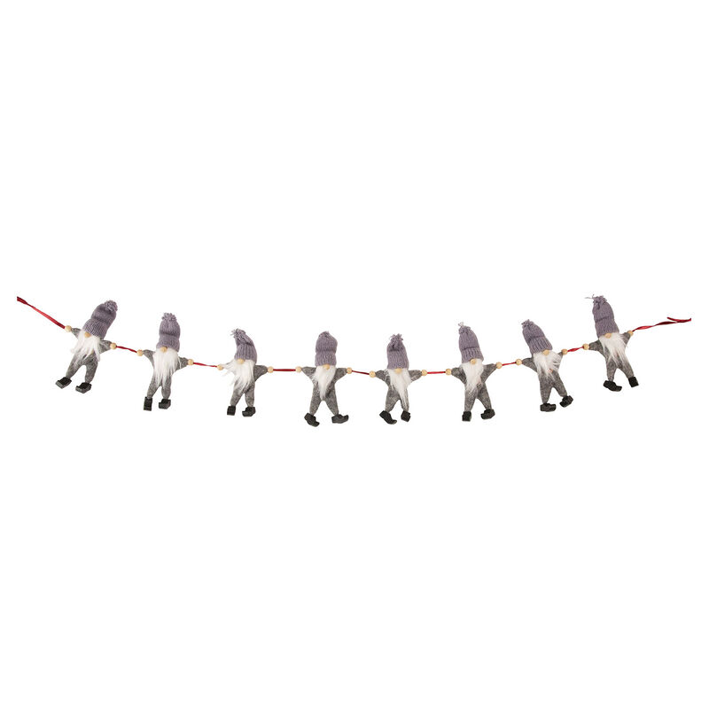 30" Gray and White Knit Gnome Novelty Christmas Garland image number 0