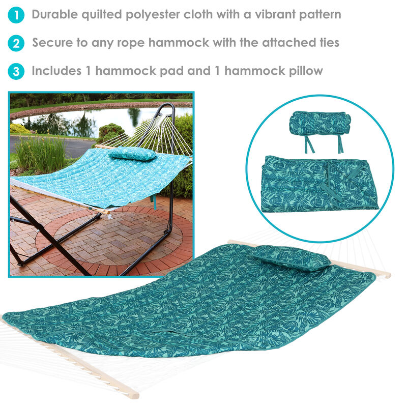 Sunnydaze Quilted Hammock Pad and Hammock Pillow with Ties