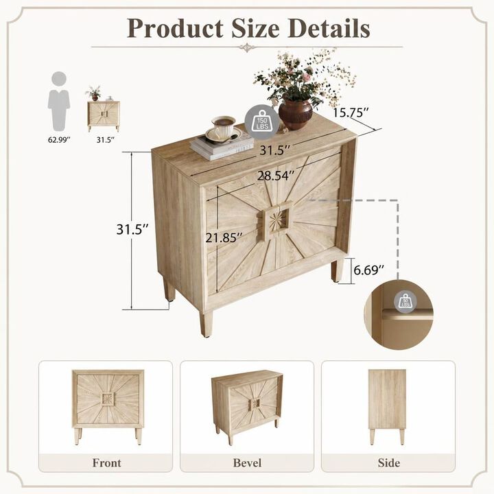 GOODSILO Compact Mid-Century 2-Door Storage Credenza with Adjustable Shelves, Small Space Accent Cabinet for Dining Room Entryway