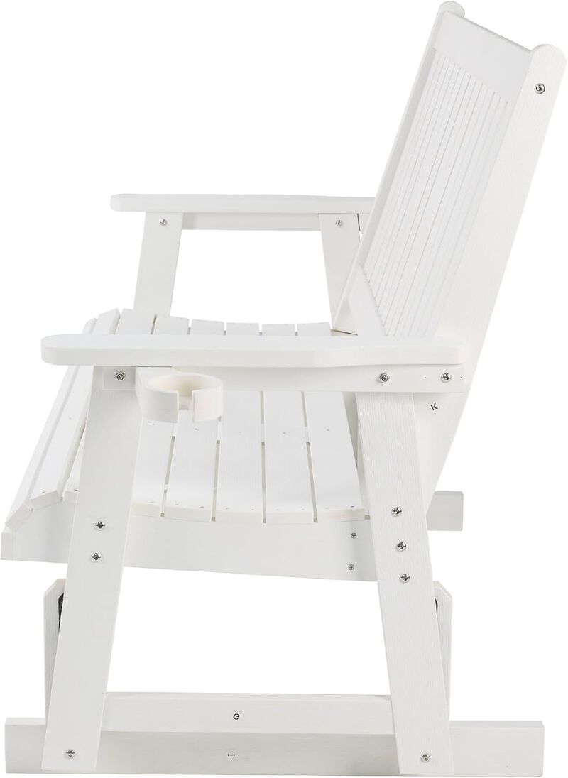 Outdoor HIPS Patio Glider Bench with Cup Holders, All-Weather Resistant, High Backrest and Deep Contoured Seat, Heavy Duty 900 LB for Porch, Garden (3-Seat) image number 7