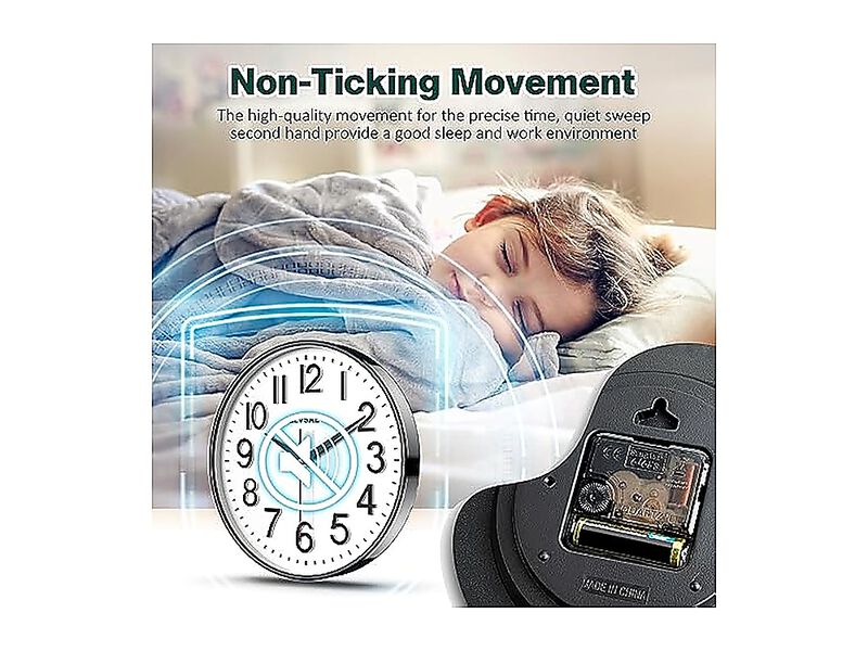 Wall Clock 12 Inch Non Ticking Clocks Battery Operated Large Easy Read Dial image number 3