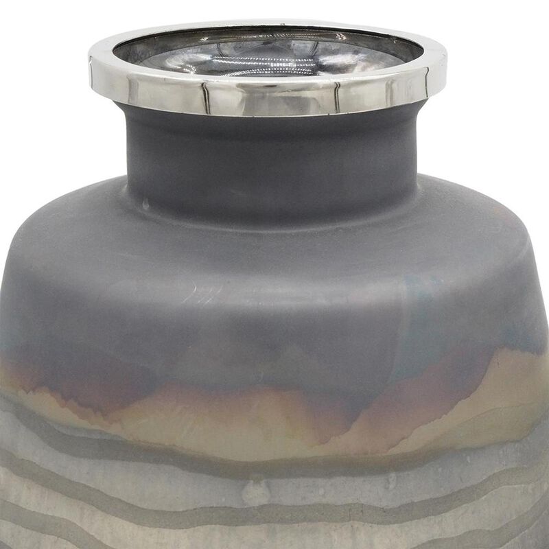 HomeRoots Set of Two Black And Gray Abstract Glass Round Table Vases image number 5