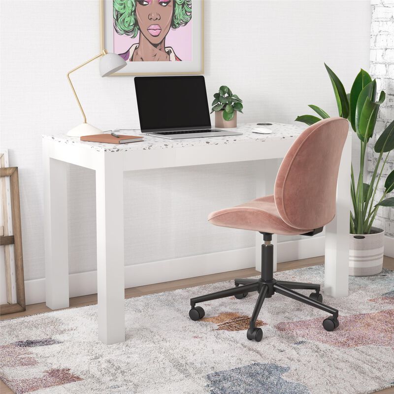 CosmoLiving by Cosmopolitan Astor Desk w/ Wireless Charger, White with Terrazzo Top