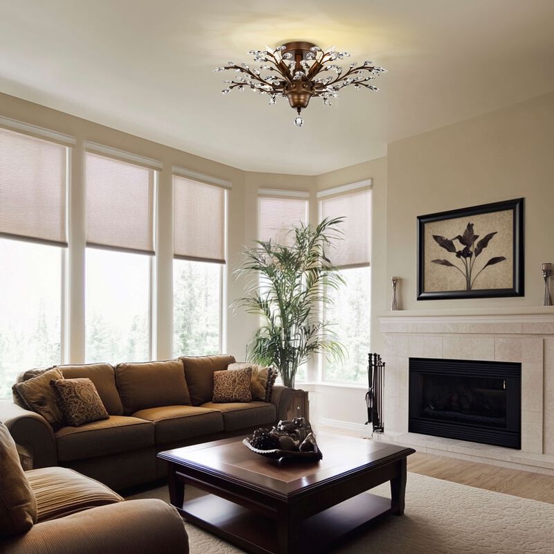Grace Bronze 4-light Crystal Leaves Flush Mount image number 1