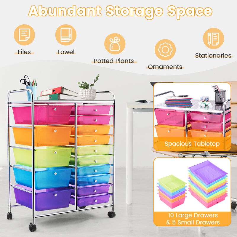 15-Drawer Utility Rolling Cart with Multi-Purpose Storage Drawers image number 5
