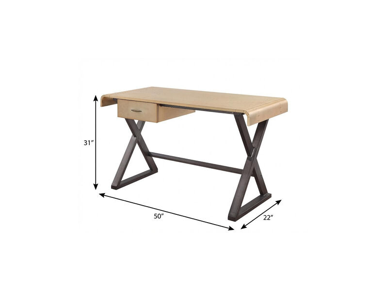 HomeRoots 50" Gold and Black Aluminum Writing Desk image number 2