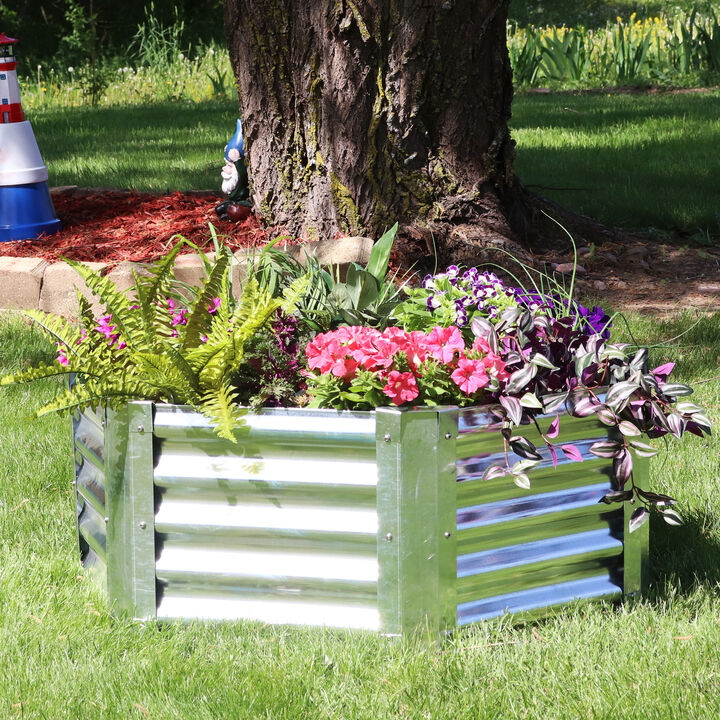 Sunnydaze Corrugated Steel Hexagon Raised Garden Bed - Gray - 40 in