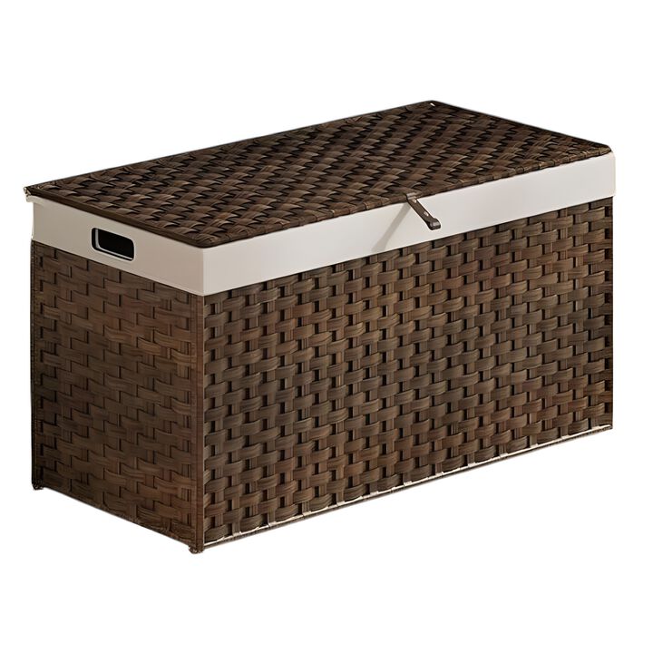Lidded Storage Basket with Handles for Clothes, Toys, and Household Items-Brown