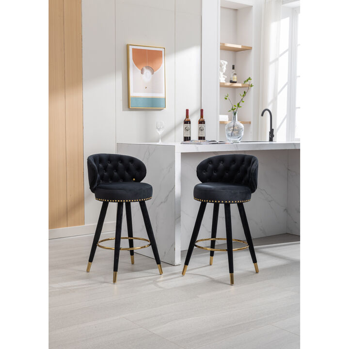 Counter Height Bar Stools Set of 2 for Kitchen Counter Solid Wood Legs with a fixed height of 360 degrees