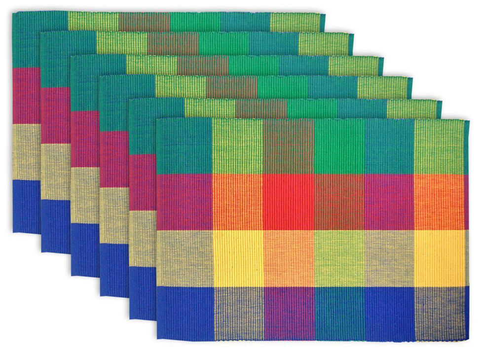 Set of 6 Blue Yellow and Green Rectangular Ribbed Placemat 19"