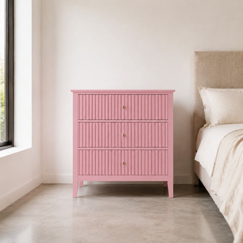 GOODSILO 32 Inch Wide Fluted 3-Drawer Nightstand Large Modern Bedroom End Table with Spacious Storage and Soft-Close Drawers image number 3
