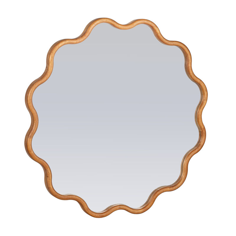 Wavy Round Mirror with Scalloped Wooden Frame image number 0
