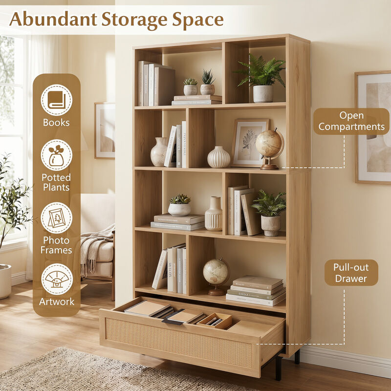 64 Inch Bookcase with 8 Open Cubes Storage Organizer Shelf image number 4
