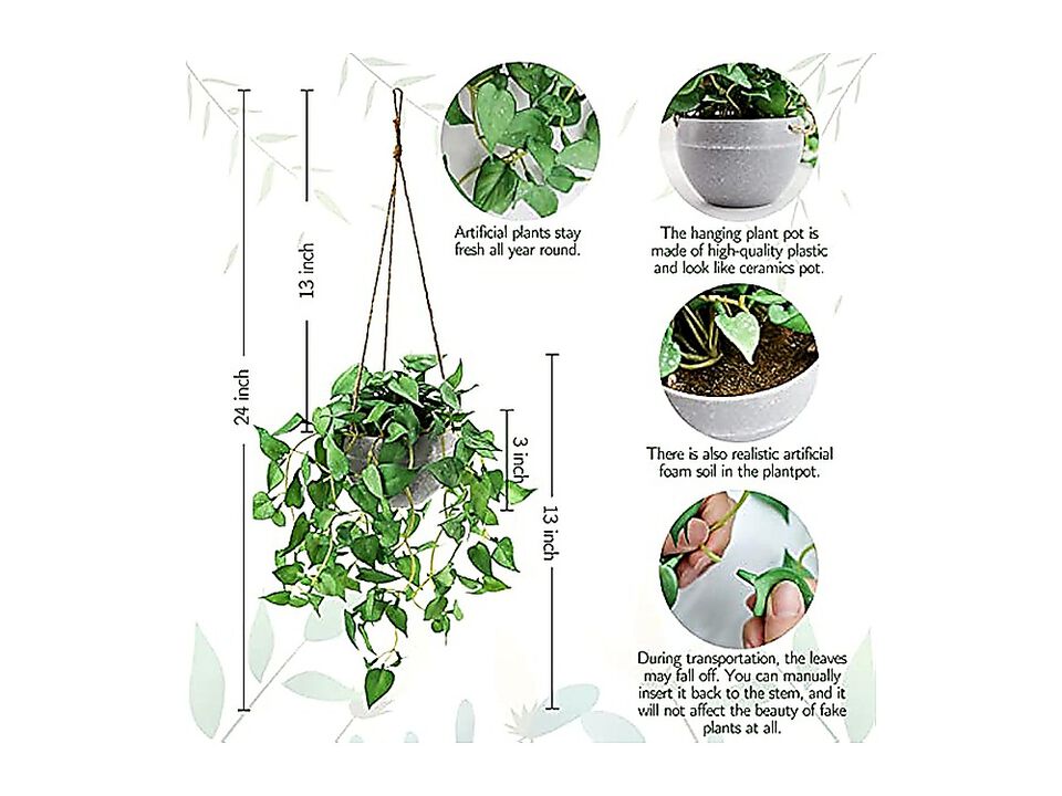 Hanging Plant Artificial Plants Pots 2 Pack Faux Anthurium Leaf Basket Wall Room