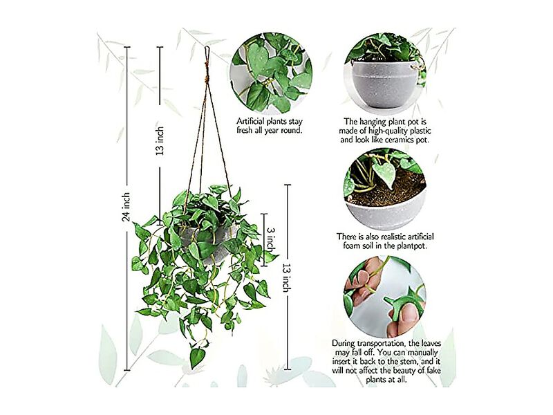 Hanging Plant Artificial Plants Pots 2 Pack Faux Anthurium Leaf Basket Wall Room image number 1