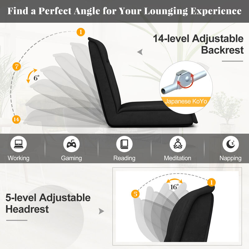 Folding Floor Chair Convertible Lazy Chair with 14-Poistion Adjustable Backrest