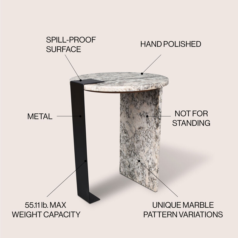 Lyra 17" Contemporary Natural Marble/Metal Handmade Round End Table