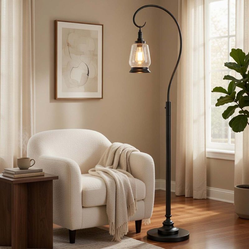 Jerry Classic Lantern Floor Lamp, Bubble Glass Shade, Dark Bronze Metal image number 8