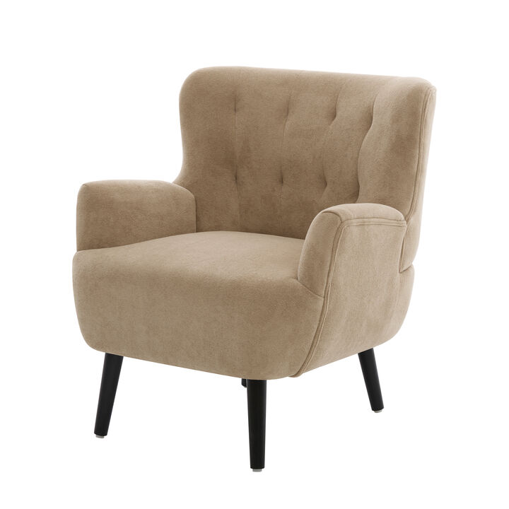 Merax Modern Chenille Accent Armchair with Rubberwood Legs