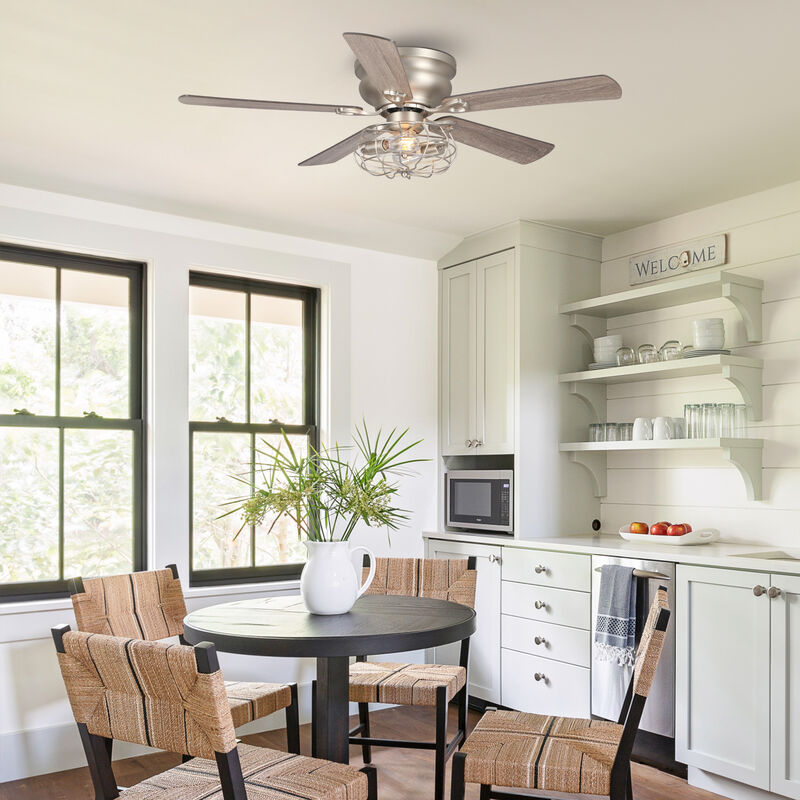 48" Industrial Wood Low Profile Ceiling Fan with Light Kit and Remote and 3-Speed Motor