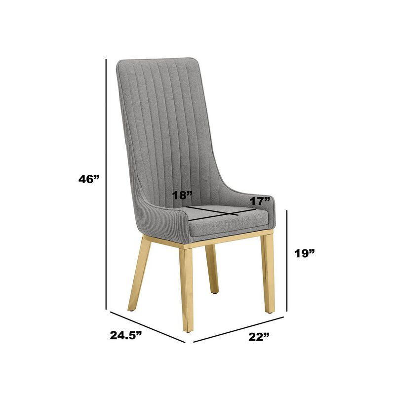 Best Quality Furniture Dark Gray, Teddy Fabric, Pleated Back Side Chair With Gold Base, Set Of Two