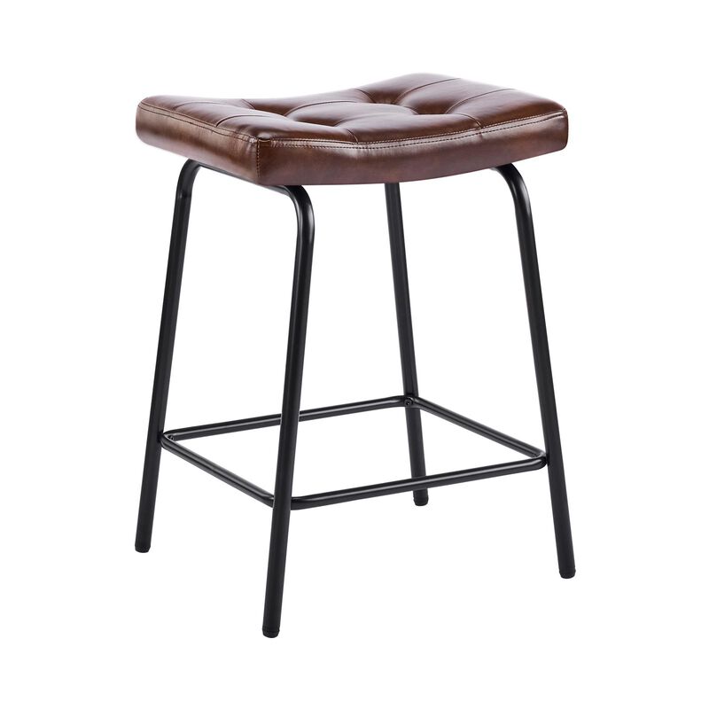 HomeRoots Set of Two Faux Leather and Metal Counter Height Bar Chairs image number 3