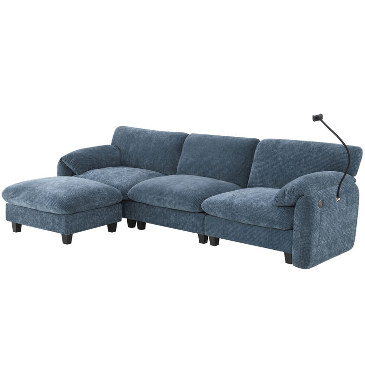 Whisen L-Shaped Chenille Sectional Sofa with Wide Seat, Charger, Phone Holder & Pockets