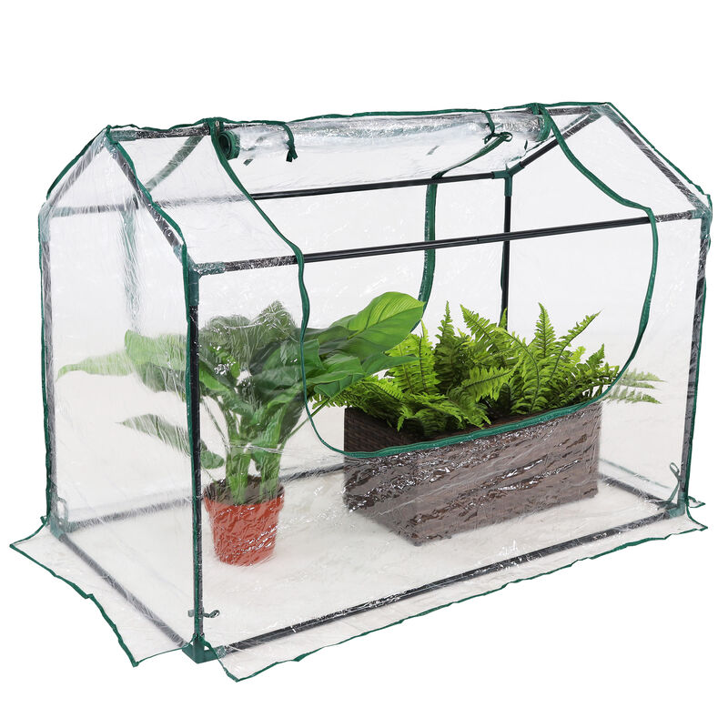 Sunnydaze 4 x 2 ft Steel PVC Panel Mini Greenhouse with 2 Doors - Clear image number 4